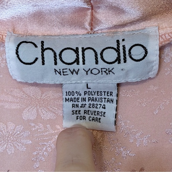 Chandio NY | VTG Blush Pink Jacquard Floral Belted Lingerie Maxi Satin Robe - Picture 14 of 16